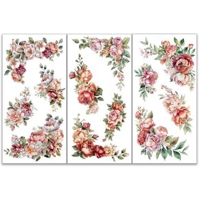 OLYCRAFT 3pcs/Set Corner Flower Rub on Transfers for Furniture and Crafts 6x12 inch Roses Peonies Decor Transfer Stickers Floral Rub on Decals for Wood Furniture Scrapbooking Home Decorations