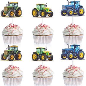 18-Pcs Tractor Farm Themed Car Cupcake Birthday Decorations Set - Farmer Tractor Decoration Supplies for Kids Farm Party, Boys and Girls Birthday Party, Truck Themed Party or Baby Shower - LIANGSS