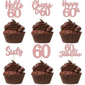 36pcs الذهب الذهب 60th Cupcake Topcake Heapers to 60 Cake Toppers Sixty 60th Number 60 Cupcake Ricks لعيد ميلاد 60 in Kuwait