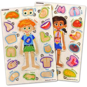 QUOKKA Wooden Puzzles for Kids – Montessori Puzzles for Toddlers 3-5 – Preschool Game Learning Human Body Parts Anatomy Skeleton – Educational Toys for Boy & Girl