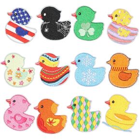 12PCS Ducks Iron on Patches Set, Cute Cartoon Colorful Ducks Embroidered Repair Patches for Clothes, Custom Funny Applique for Kids, Hats, Jeans, Jackets, Bags, Backpacks, Dress