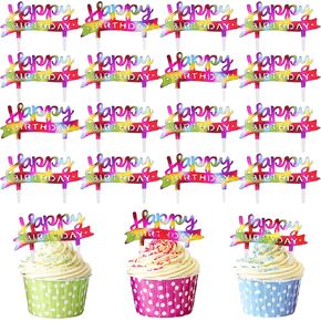 100 PCS عيد ميلاد سعيد كب كيك تختار أعلى من أكريليك ملون صغير عيد ميلاد سعيد كعكة العاصفة لعيد عيد ميلاد الحلويات المعجنات ، العلم قوس قزح