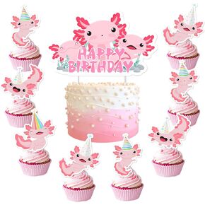 كعكة Axolotl Toppers Pink السمندر عيد ميلاد سعيد كعكة عيد ميلاد أعلى سداسي ديناصور كب كيك أعلى الكبريتات كرتون نيوتكور نيو تزيين الحيوان ديكور الحفلة للبنات لوازم حفلة عيد ميلاد الفتيات