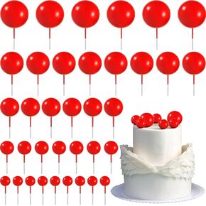 66 Pcs Ball Cake Topper Decorations Mini Balloons Cake Topper Sticks Pearl Balls Cupcake Picks Ball Birthday Party Wedding Graduation party Decorations Supplies (Red)