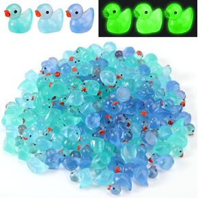 120pcs Luminous Mini Resin Ducks, Glow in The Dark Miniature Ducks Small Ornaments Cute Little Animal Statues Tiny Resin Figures for Dollhouse Craft (Blue)