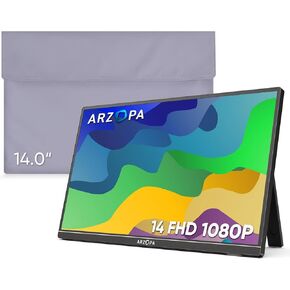 ARZOPA Portable Monitor & Sleeve, 14.0'' 1080P FHD Laptop Monitor & Portable Monitor PU Sleeve Bag Combination