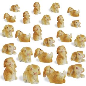 DR.DUDU 24 PCS Mini Easter Bunny Decor - Tiny Bunnies Figurines for Table Decorations, Miniature Rabbit Resin Animals for Easter Egg Filler DIY Crafts Fairy Gardens Home Accents (Brown)