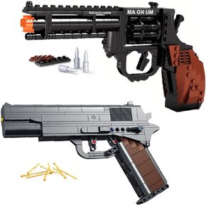 1:1 Revolver&M1911 Building Bricks Gun Toy, 633 PCS WW2 Military Toys Pistol Model Building Block Set Compatible with Lego,playset for Boys and Girls Ages 6+