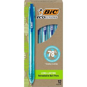 BIC Ecolutions Lound Ball Bens ، Medium Point (1.0mm) ، حزمة 12 دورة ، أقلام الحبر الأسود مصنوعة من البلاستيك المعاد تدويرها 78 ٪