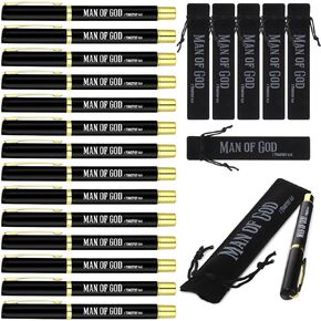 Seajan 20 Sets Father's Day Gifts Man of God Pens with Velvet Pouch Bible Verse Ballpoint Pens Bulk Medium Black Ink Religious Christian Man of God Gift for Church Men Pastor Dad Godfather