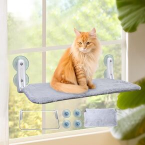 L&W BROS. 2Pc Cat Window Perch Indoor Foldable Cat Hammock with 4 Updated Suction Cups Easy to Assemble Cat Window Bed for Heavy Large Cats (L 2Pc)