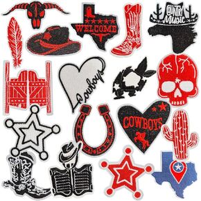 18Pcs Cowboy Iron On/Sew On Patches Embroidered Applique for Jackets Backpacks Jeans Clothes