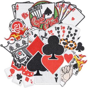 15PCS Play Cards Iron on Patches, Suit Ace Joker Embroidered Iron on Badges for Clothes, Custom Heart Diamonds Clubs Spades Applique for Hats, Jeans, Jackets, Bags, Backpacks, Dress