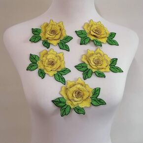 5pcs 3D Flower Patch Embroidered Garment Appliques Sew on Patches Clothes Cheongsam Wedding Dress Accessory(Dark Pink)