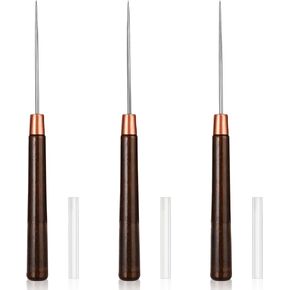 3PCS Wooden Handle Scratch Awl Tool for Craft Repair Sewing, Leather Sewing Awl for Leather Hole Punch