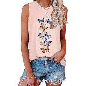 JOELLYUS Womens Tank Tops Summer Casual Crew Neck Sleeveless Top Loose Fit Basic Tunic Shirts