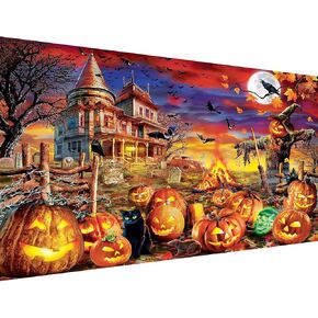 Halloween Diamond Painting Kits for Adults and Beginners, 5D Ghost Cabin Full Round Diamond Halloween Diamond Art Kit, Diamond Dots Diamonds Pictures Arts and Crafts for Home Wall Decor-12x16inch