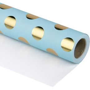 RUSPEPA RAPP PAPER ROLL - نقاط رقائق الذهب تصميم خلفية زرقاء للطفل لحفل الزفاف ، عيد ميلاد ، دش ، تهانينا ، عطلة - 30 بوصة × 32.8 قدم