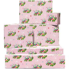 Central 23 Turtle Gift Paper - 6 صفائح من غلاف الهدايا - سلاحف ديسكو - ورقة تغليف عيد ميلاد الوردي للنساء المراهقات - تأتي مع ملصقات - قابلة لإعادة التدوير