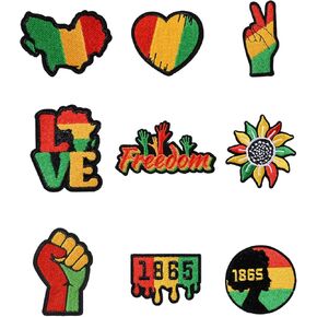 9 PCS Black History Month Iron On Patches ، February Freedom Patches Patches ، Fishan American Festival Sew on Hats for Hats ، Jons ، Jackets ، Cloths ، حقائب ، حرفة DIY