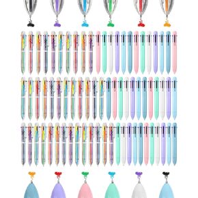SHERR 60 PCS Multicolor Point Pens 6 in 1 ، 0.5 مم 6 ألوان قابلة للسحب أقلام الحبر الملونة للطلاب المدرسيين للطلاب هدية عيد الميلاد لصالح الحفلات ، 2 أنماط