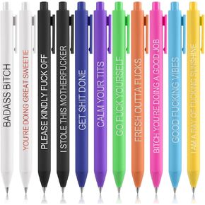 cobee Funny Ballpoint Pens, 11 Pieces 0.5mm Fun Swear Word Gel Ink Pens Retractable Fun Ball Point Pen Positive Pen for Office Gifts