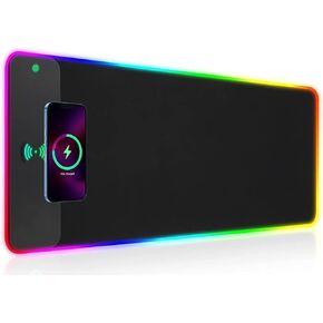 الشحن اللاسلكي RGB Gaming Mouse Pad 15W ، LED Mouse Mat 31.5 * 11.8 in ، 10 أوضاع ضوئية كبيرة جدًا Mousepad غير قابلة للانزلاق.