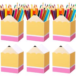 Sherr 6 Pcs Pencil Shaped Pen Holders,Teacher Appreciation Gifts,Acrylic Pen Storage Organizer,Cute Desktop Pencil Cups,Stationery Pot Bulk for School Classroom Office Supplies Teacher Week Gifts