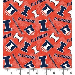 SYKEL ENTRPRISES University of Illinois Cotton Fabric with Tone ON Tone Design