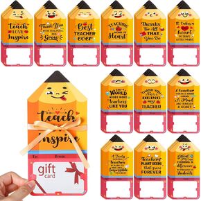 Pasimy 36 Pack Teacher Appreciation Gift Card Holders Bulk Teacher Appreciation Pencil Gift Card Sleeves for Greeting Thank You End of School Year Graduation Party