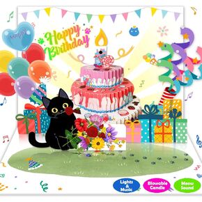 بطاقات عيد ميلاد ، منبثقة زهور القط كعكة بالون الشريط ، صندوق هدايا ملون ، مع مواء ، موسيقى عيد ميلاد سعيد ، شمعة قابلة للانفخاء ، أضواء ، أعداد العمر.