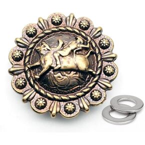 CRARKEMORE 2PCS 1-1/4 "Rodeo Cowboy Buffalo Coin Concho Screw Back Leathercraft CHS48 (البرونز)