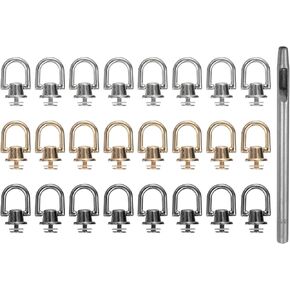 Harfington 24pcs ترصيع المعادن المسامير 6.6 مم زر D-Ring Button مع ثقب جلدي لكمة الجلود الحرفية