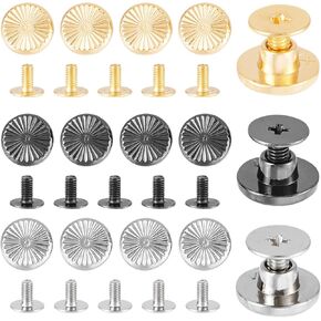 Magibeads 15 Sets Leather Rivets Kit 8mm Alloy Purse Screws Back Buttons Decorative Rivets Tightener Metal Buckle Studs for Clothing Fabric Belt Leather Goods Crafting Purse Hardware