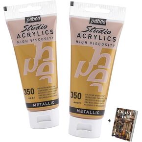 P e b e o Studio Acrylics 2 Pack 100ml Iridescent Precious Gold Acrylic Paint for Pouring Paint Arts and Crafts, for Pebeo - Art Deco, Gold Leaf, Canvas Painting Mixed Media & Modern Art, E-book