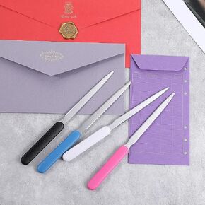 4 Pcs Letter Openers, Stainless Steel Envelope Slitter Multicolored Mail Opener Tool Sword Wrapping Paper Cutting Knife for Office Home Supplies