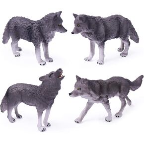 تماثيل لعبة Uandme 4PCS Wolf Toy Toy Toy Wolf Animal Figures Gray Wolf Family Cake Toy Toy Gift for Kids (Gray)