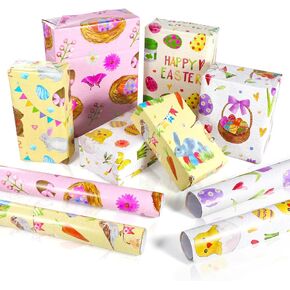 Konsait 12 Sheets easter wappap paper flat applain easter easter day gift paper egges bunny bunny for spring party 6 designs designs 27 × 20 int