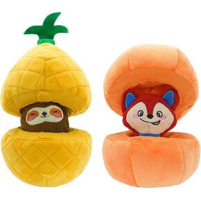 HugSmart Pet -Fruity Critterz | Squeaky Hide and Seek Plush Dog Toys | 2-in -1 Cute Interactive Plush Puzzle Toys for Small Medium Dogs (Pineapple & Pumpkin 2 Pack)