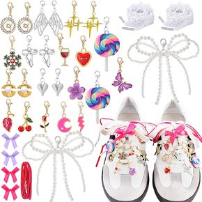 33pcs سحر الأحذية للأحذية الرياضية ، دبابيس الأحذية لأحذية رياضية Sambas مع أربطة أربطة الدانتيل الشريط ، مشابك جراد البحر السحر ، القوس ، ملحقات السحر اللؤلؤ