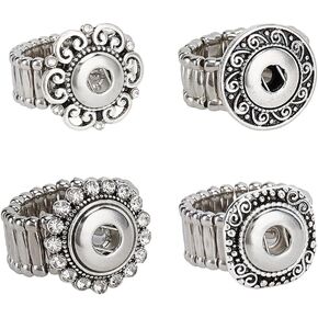 4pcs أزرار SNAP 4MM - مجوهرات - سحر حلقة قابلة للتعديل ملحقات معدنية ، حلقات DIY سبيكة قابلة للتبديل للنساء لصناعة المجوهرات ، والفضة
