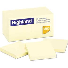 Highland 654918PK Notes Self Self ، 3 × 3 ، أصفر ، 100 ورقة ، 18/حزمة