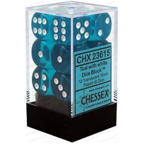 DND DICE Set-CHESSEX D&D DICE-16MM TEAL الشفافة والبلاستيك البلاستيكي الزهر الأزرق الأزرق الأزرق والأزهار التنين يشمل 12 زهر-D6