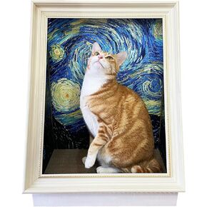 Painting Cat Scratcher for Indoor Cat Scratching Board Pad, W/Horizontal CartBoard Cat Scratcher Bed House Half-Surround Design W/Catnip (The Star Night, Medium - Large)