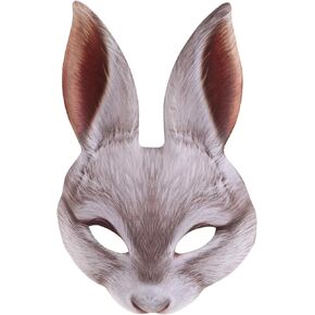 GANAZONO Bunny Mask Animal Half Face Rabbit Ear Mask for Easter Halloween Carnival Party Mardi Gras Masquerade White