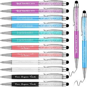 Maitys 24 Pcs Teacher Appreciation Gift Bulk Greeting Ballpoint Pens Fancy Glitter 0.5 mm Pens with Engraved for Teacher School Office Supplies