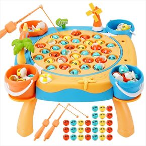 Remit Magnetic Fishing Gmae Table للأطفال ، وتشمل 45 سمكة ، وقضبان صيد 2 ، ولوحة دوارة مع الموسيقى والمرح والتعليم للأطفال الذين تتراوح أعمارهم بين 3 و 6 (وردي)