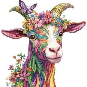 Eiflow Diamond Art Kit for Adult Goat, DIY Diamonds Painting Kit Animal Round Full Drill(14x14inch/35x35cm)