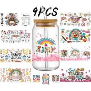 UV DTF Cup Wrap Transfer School for Glass 16oz ، 9 stees UV DTF Transfers Transfers ملصقات الكأس ، فرك ملصقات كأس النقل للحرف اليدوية ، جاهزة للتطبيق ، لاصق دائم ، لا حاجة إلى حرارة.