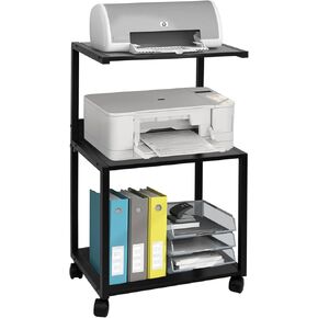 TooCust Black Printer Stand with Wheels - 17" L*12" W*29" H 3-Tier Metal and Wood Printer Stand with Shelves, Black Rolling Printer Stand for Home Office, Mobile Printer Stand with Wheels